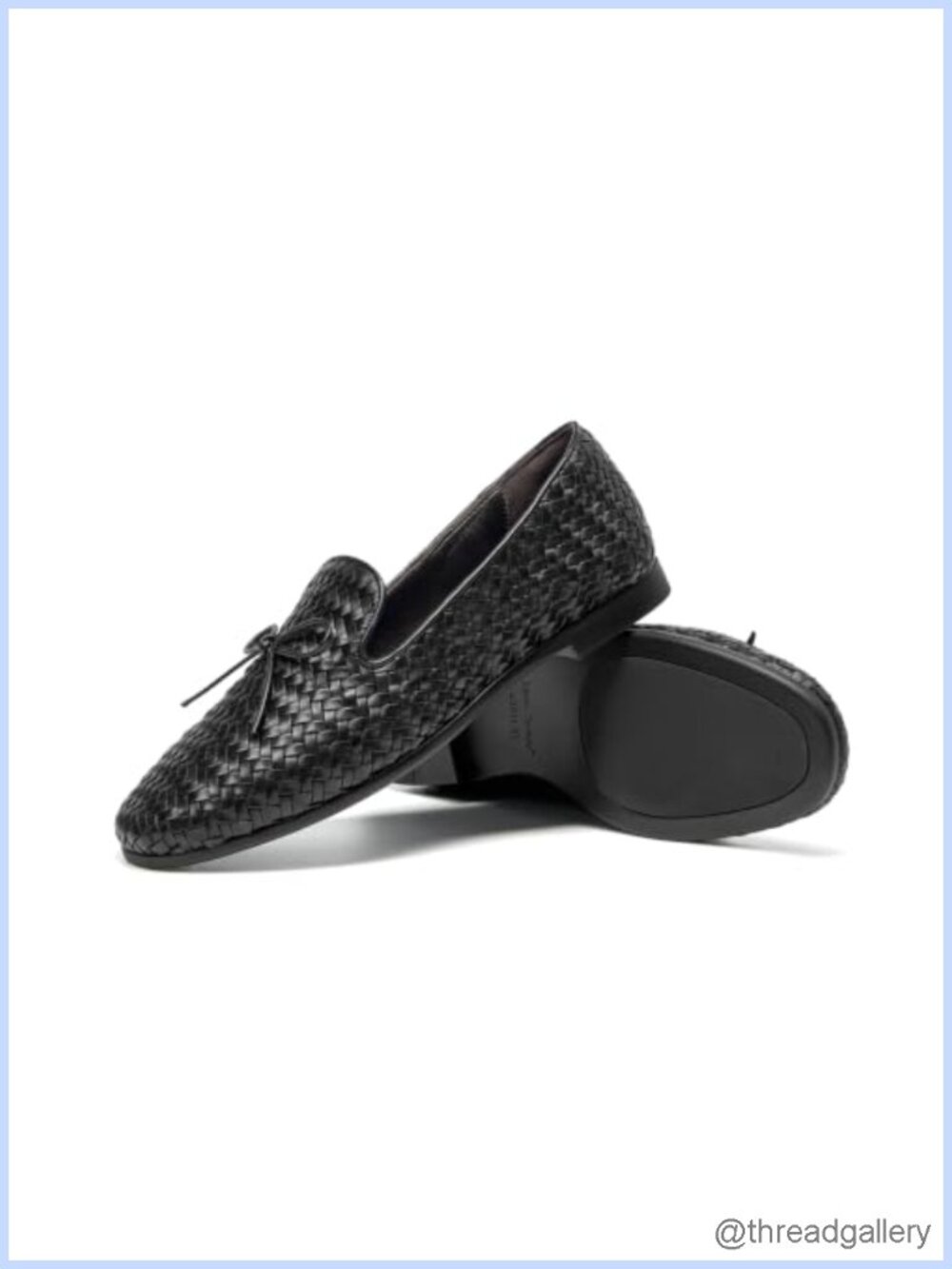 Woven Leather Slip-On Loafers with Bow Sheepskin Lining